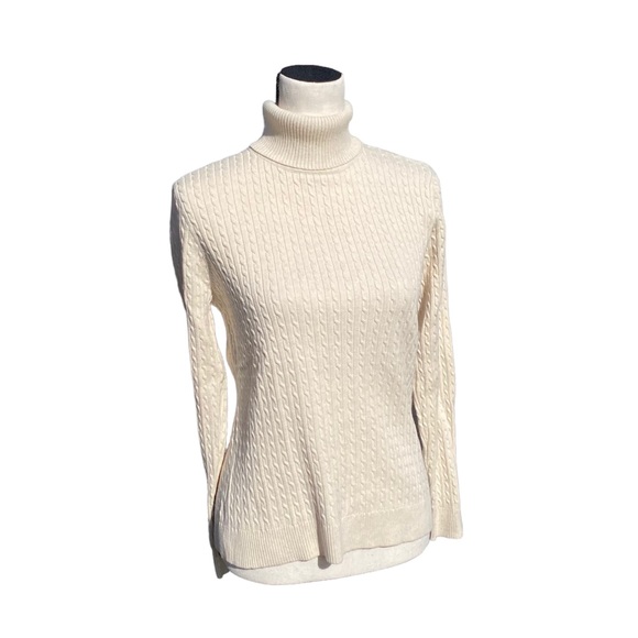 Jeanne Pierre Turtleneck Sweater Cable Knit Ivory Size Large - Picture 6 of 6